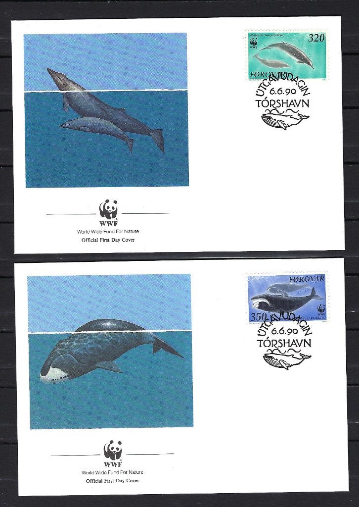 WWF Faröer 4x FDC Mi. 203/206 (walvissen), Postzegels en Munten, Ophalen of Verzenden, Dier of Natuur