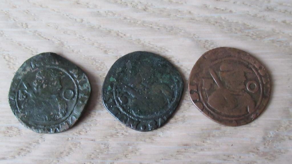 Frisia dubbele duiten met afb Friese boer plm 1600, Ophalen of Verzenden, Vóór koninkrijk, Overige waardes, Setje