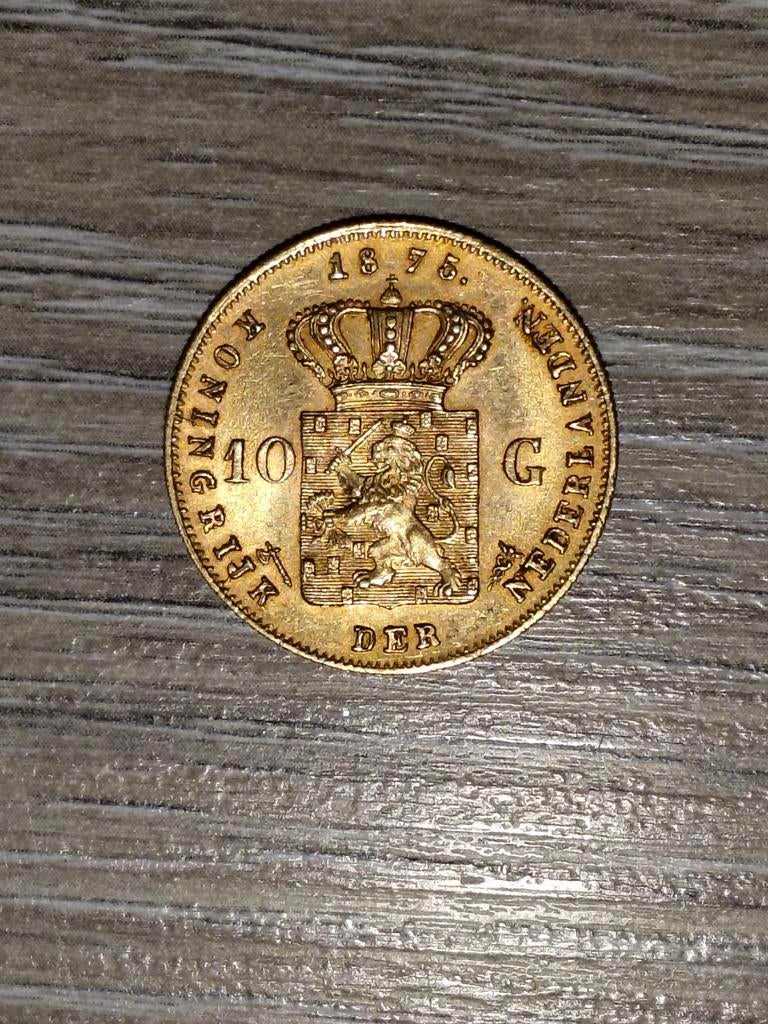 Gouden 10 Gulden tientje Munt Koning Willem III 1875, Ophalen, Koning Willem III, Goud, Losse munt