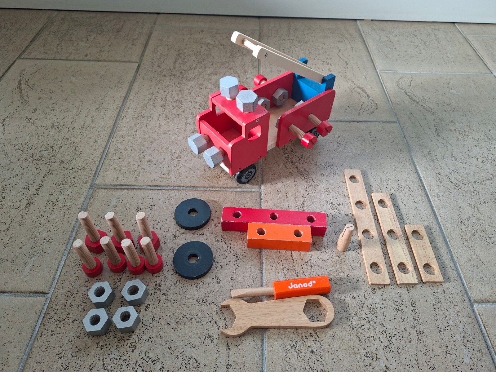 hema  Houten Brandweerwagen Bouwset - constructie, Ophalen of Verzenden, Zo goed als nieuw