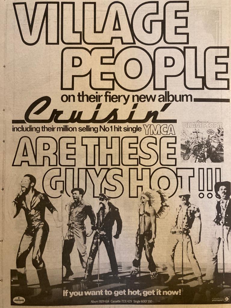 VILLAGE PEOPLE Cruisin’ release A3 advertentie, Verzamelen, Ophalen of Verzenden, Zo goed als nieuw, A1 t/m A3