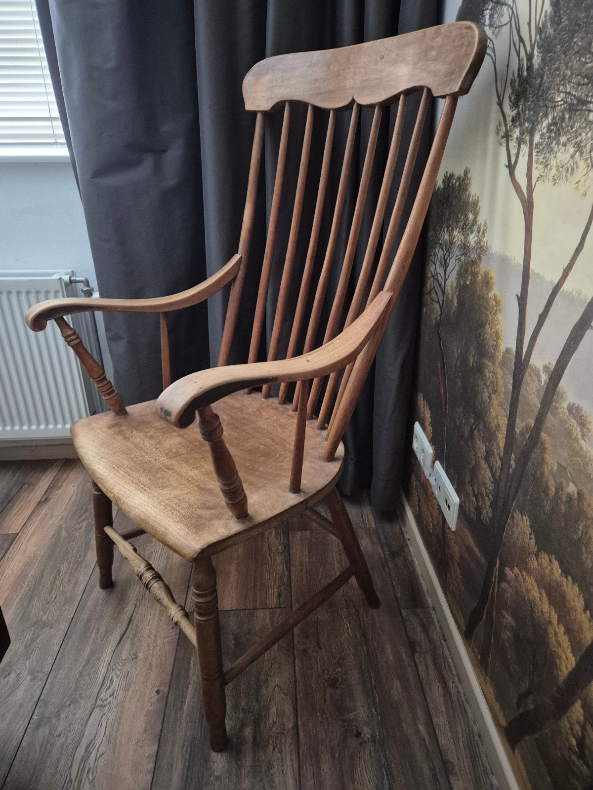 Antieke houten Windsor stoel met armleuningen, Ophalen