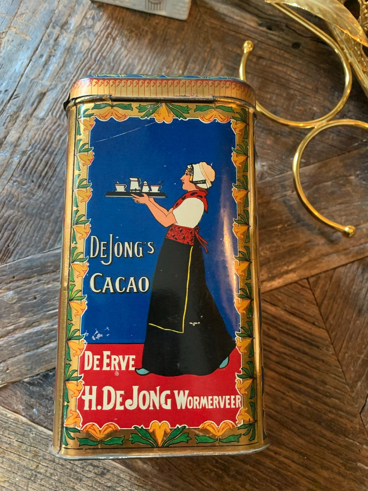 Zeldzaam De Jong's Cacao blik 'De Zaanstroom' voor export, Ophalen of Verzenden, Gebruikt, Overige, Overige merken