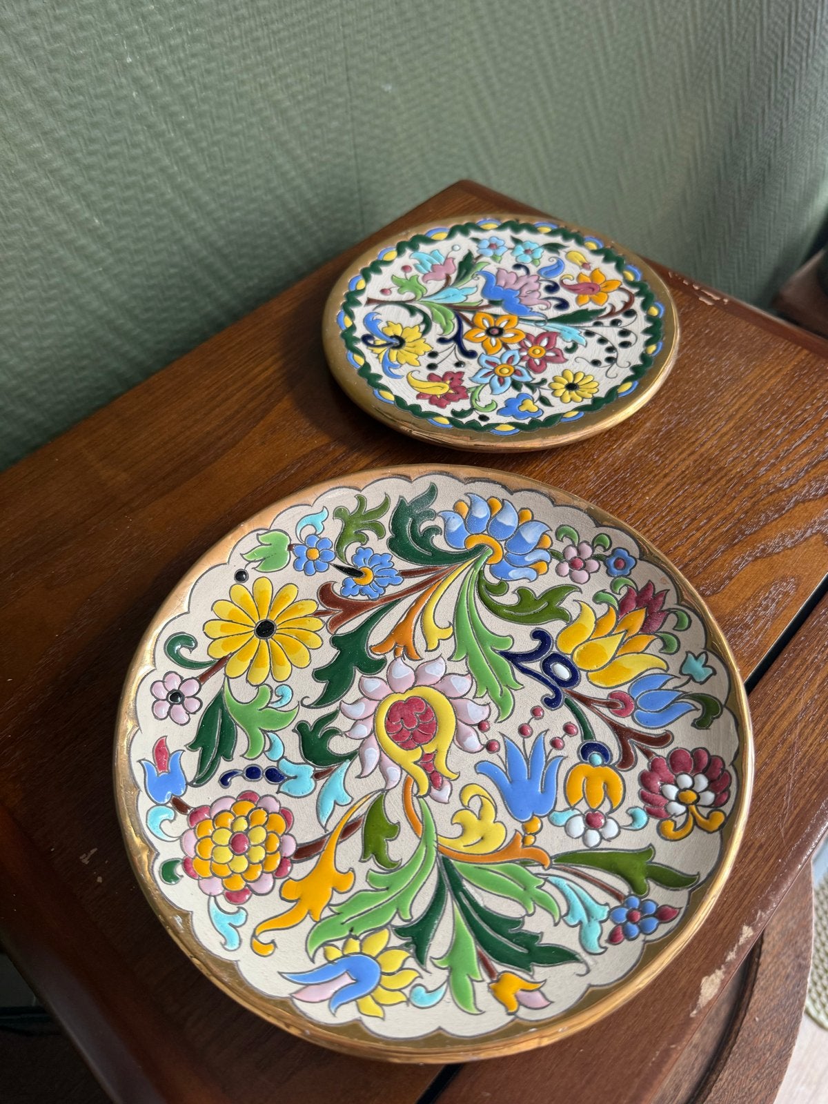 Set van 2 handgeschilderde decoratieve wandborden, Ophalen of Verzenden