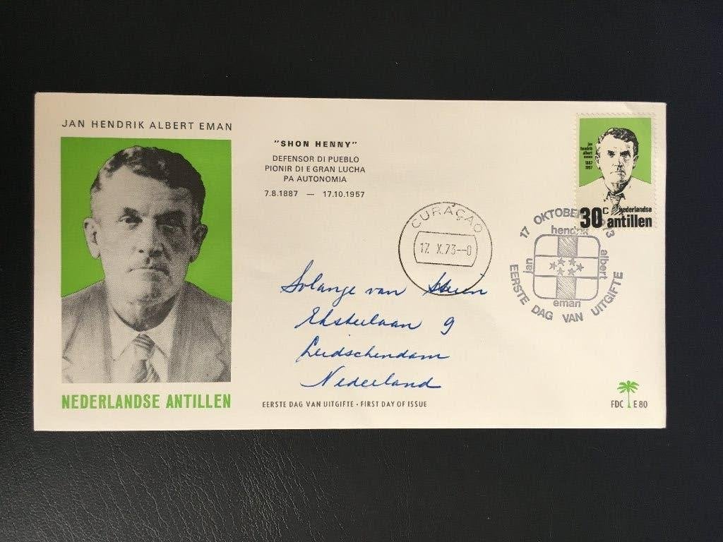 R6-E80 Antillen 1973 - FDC E80 - Jan Hendrik Albert Eman - g, Postzegels en Munten, Postzegels | Eerstedagenveloppen, Ophalen of Verzenden