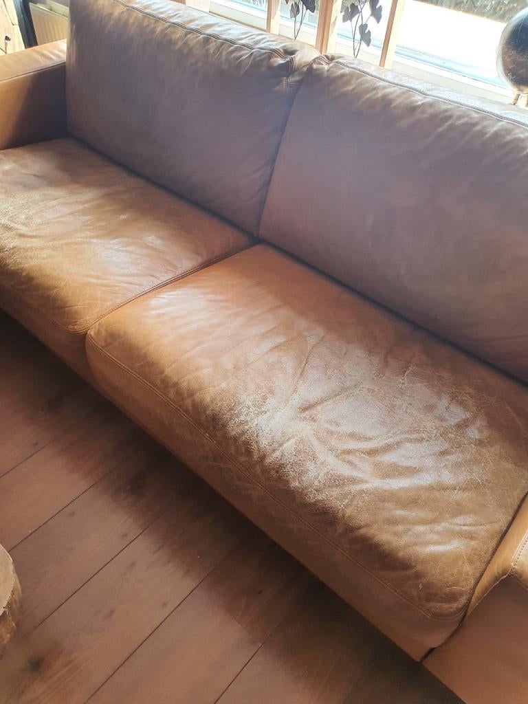 Comfortabele leren bank - 3-zits, Ophalen, Gebruikt, Driepersoons, 200 tot 250 cm