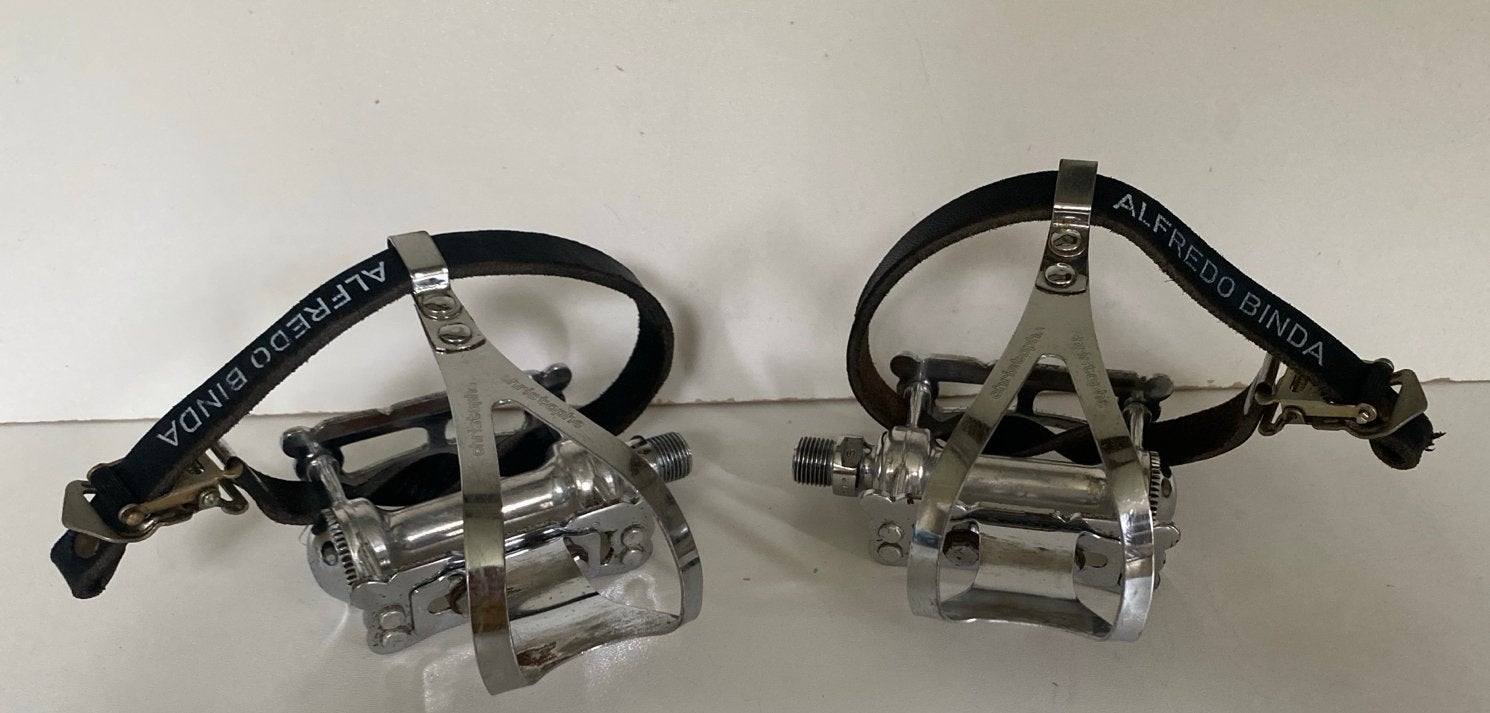 Vintage Campagnolo Pista, Alfredo Binda pedalen met toeclips, Crankstel of Pedalen, Gebruikt, Ophalen of Verzenden, Aluminium