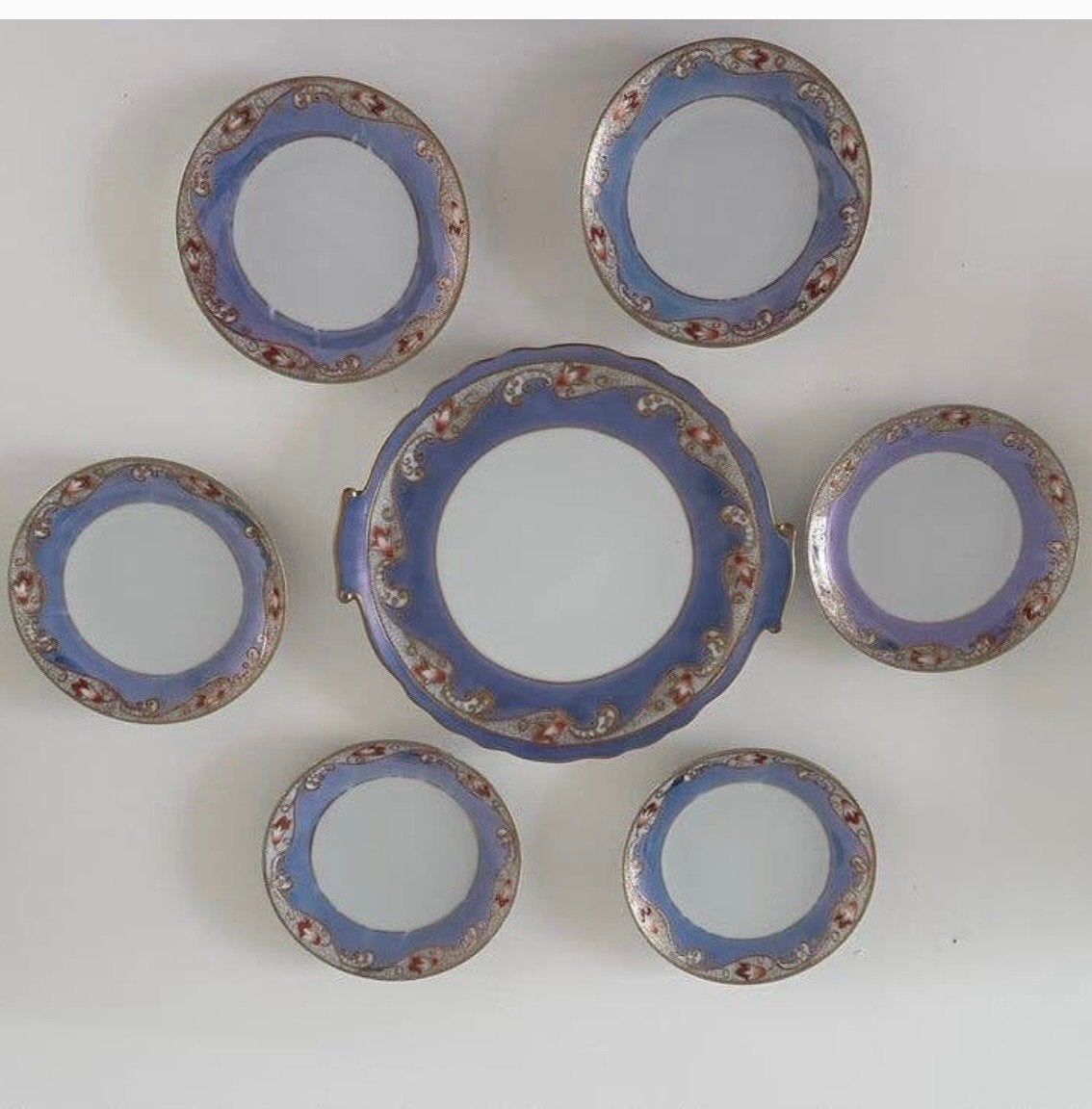 Vintage Noritake M Hand Painted taartbord en 6 Borden Set, Ophalen of Verzenden