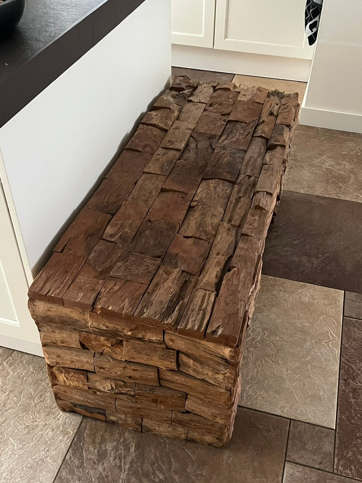 Houten bankje/bijzetttafel, Zo goed als nieuw, 75 cm of meer, Rechthoekig, Robuust
