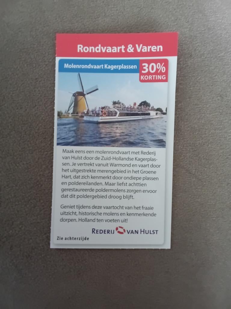 Molenrondvaart Kagerplassen 30%kortingbon, Tickets en Kaartjes, Drie personen of meer, Kortingsbon