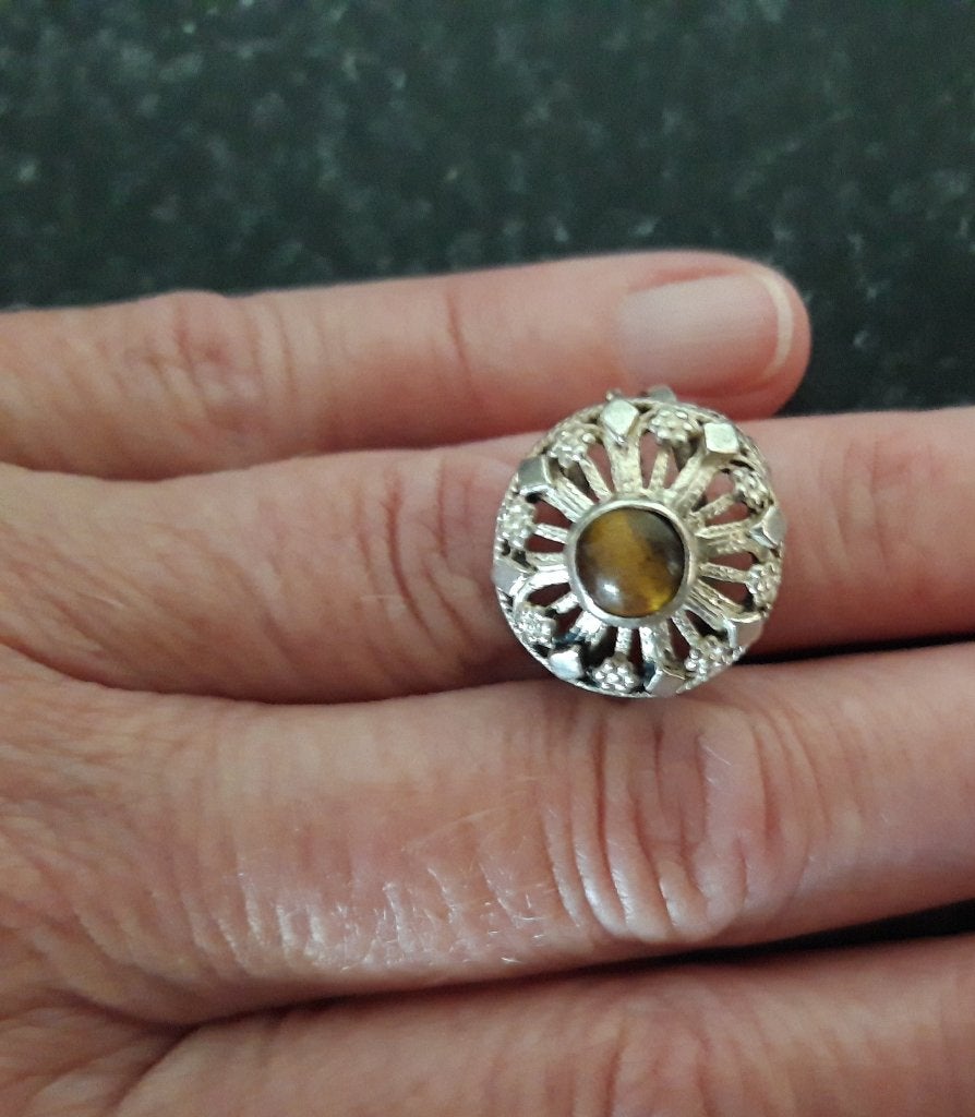 Zilveren filigrain ring, Ophalen of Verzenden, Zilver, Ring, Met edelsteen
