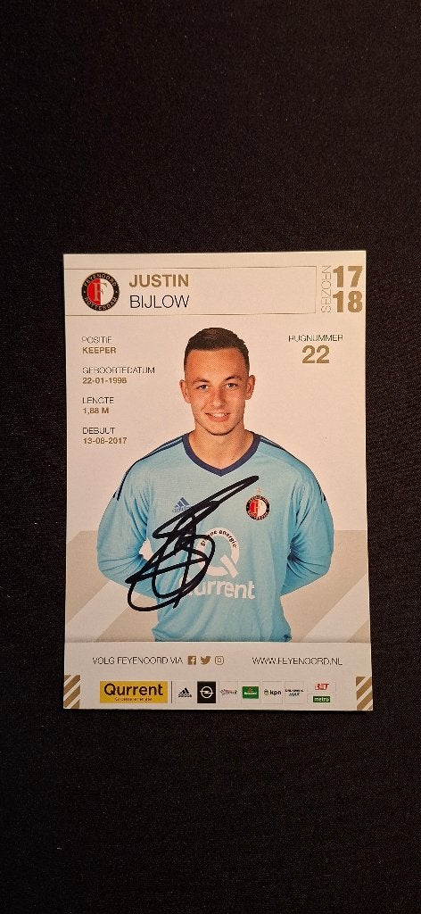 Spelerskaart met handtekening; Justin Bijlow # Feyenoord, Verzamelen, Ophalen of Verzenden, Nieuw, Feyenoord, Spelerskaart