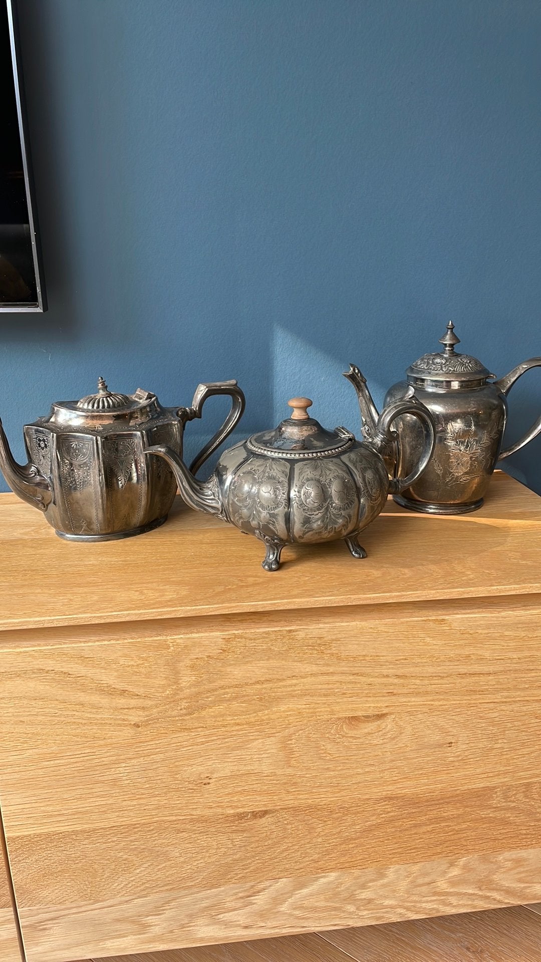 3x Antieke theepot Engels verzilverd, Ophalen of Verzenden