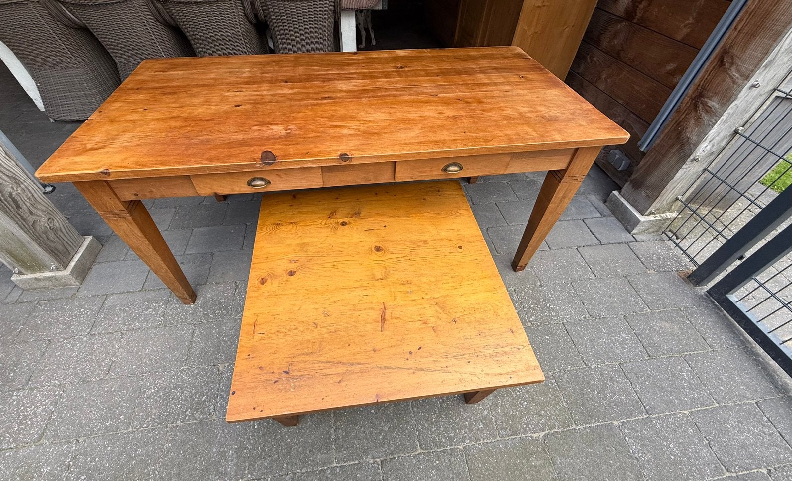 Hele zware oud geloogd grenen tafel eettafel salontafel set, Huis en Inrichting, Tafels | Eettafels, Ophalen, 50 tot 100 cm, Zo goed als nieuw