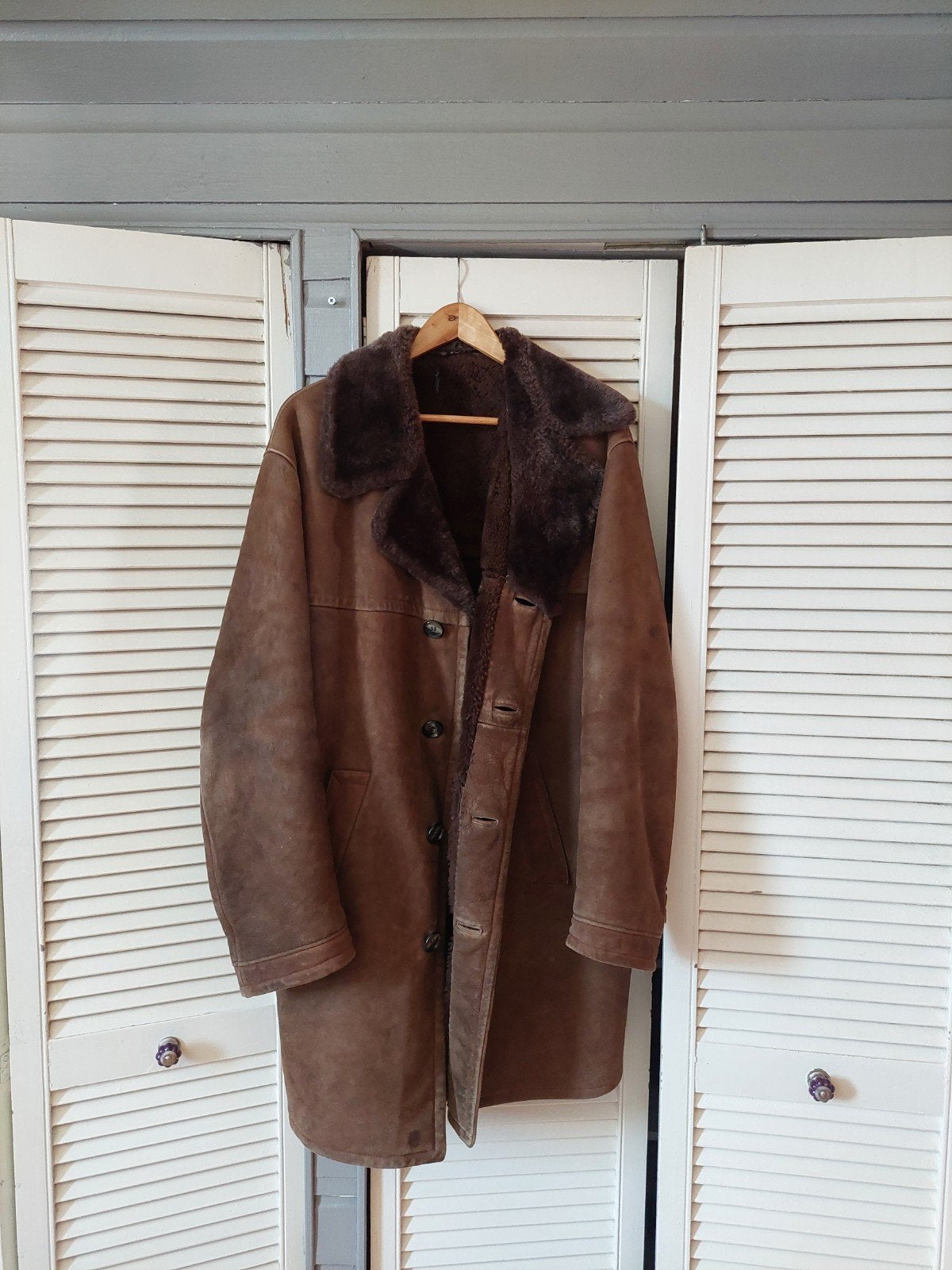 Vintage Lamsvacht Jas Bruin - Maat L, Maat 52/54 (L), Ophalen of Verzenden, Gedragen, Onbekend