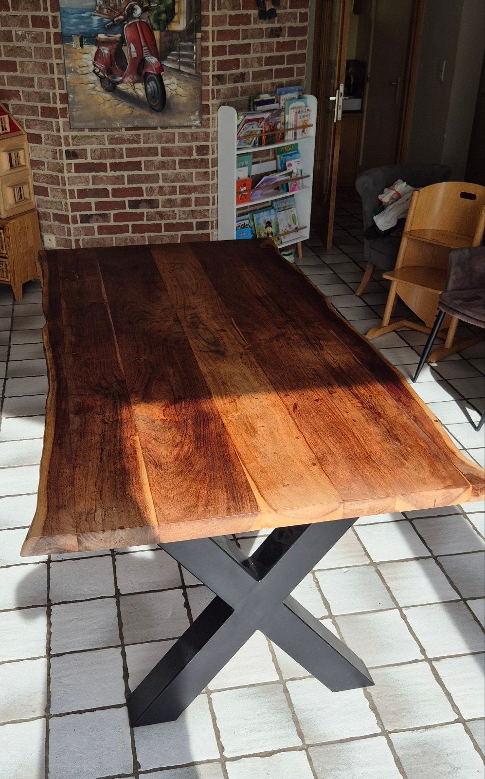 Acacia eettafel 'Velar' 200 cm, Modern, Industrieel, 50 tot 100 cm, Zo goed als nieuw, 150 tot 200 cm