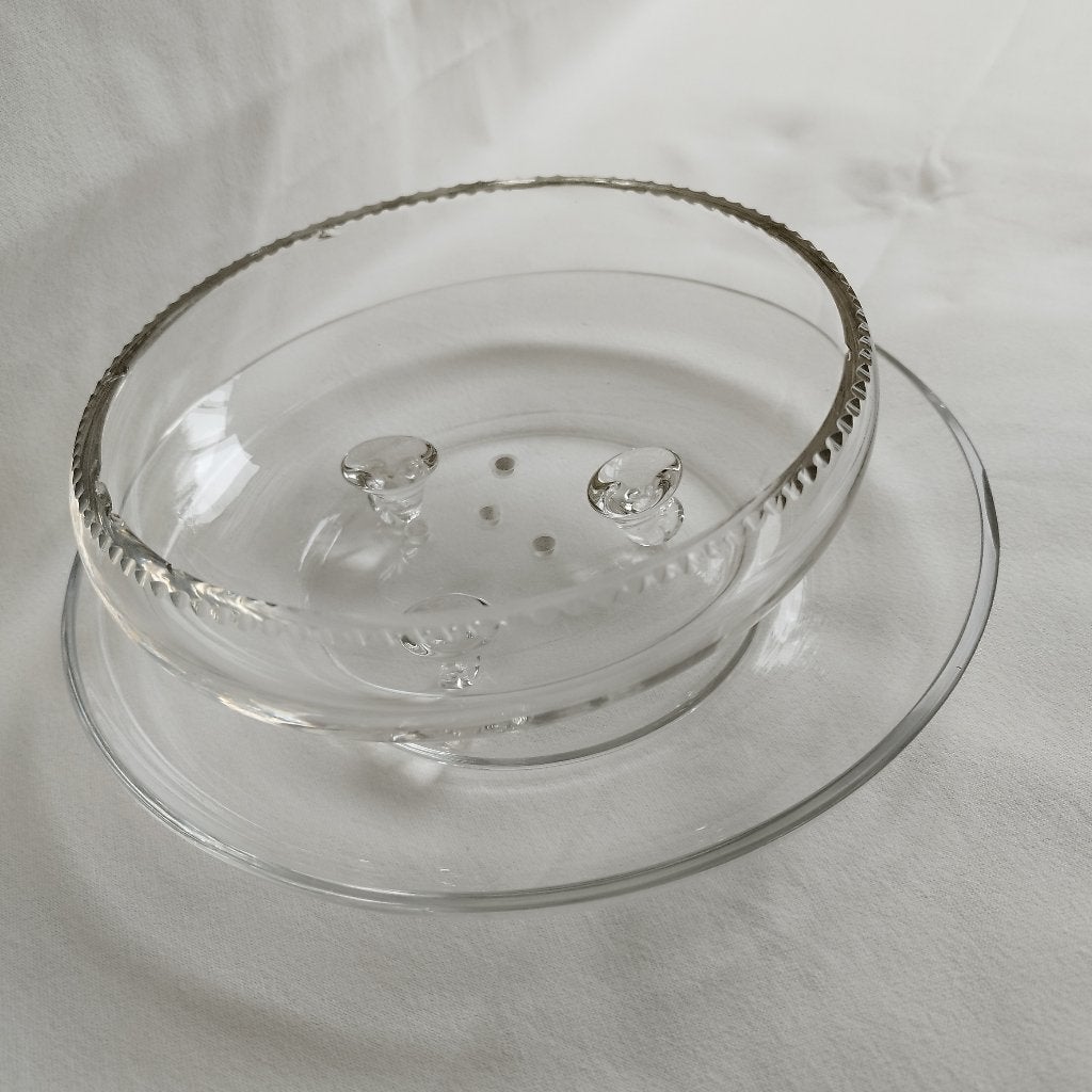 Aardbeienschaal (Imperial Glass Candlewick) tweedelige set, Ophalen, Rond, Glas, Schaal