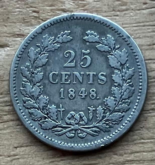 25 cent 1848 Willem II, Postzegels en Munten, Munten | Nederland, Ophalen, Zilver, 25 cent, Losse munt
