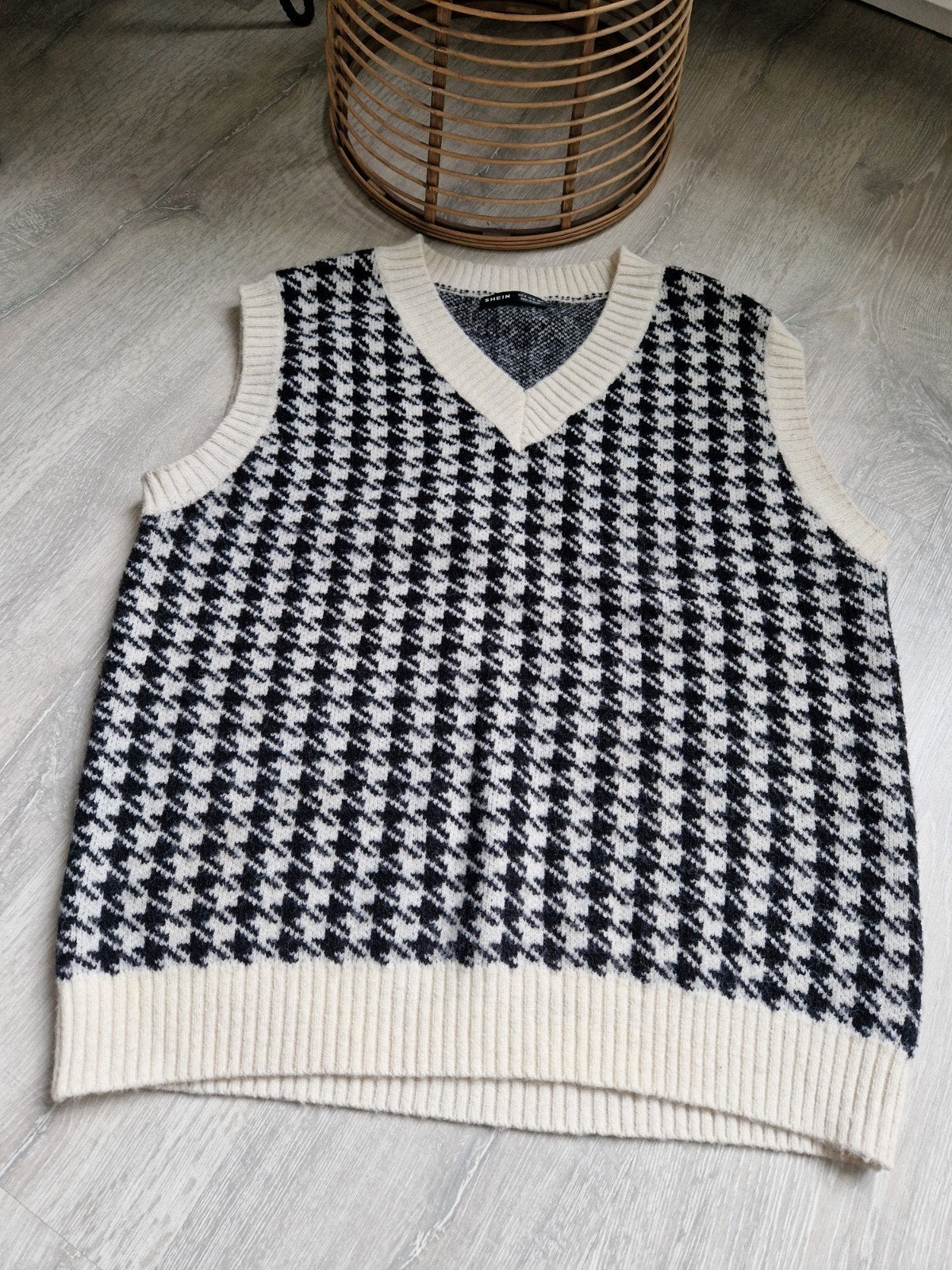 Shein Houndstooth Trui Vest Maat M, Maat 38/40 (M), Zwart, Ophalen of Verzenden, SHEIN