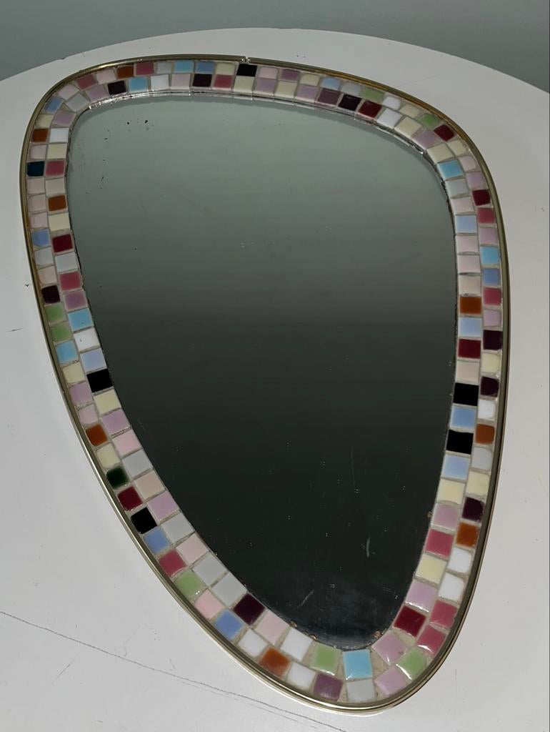 Vintage spiegel met mozaïekrand, Huis en Inrichting, Woonaccessoires | Spiegels, Minder dan 50 cm, Gebruikt, Ophalen of Verzenden