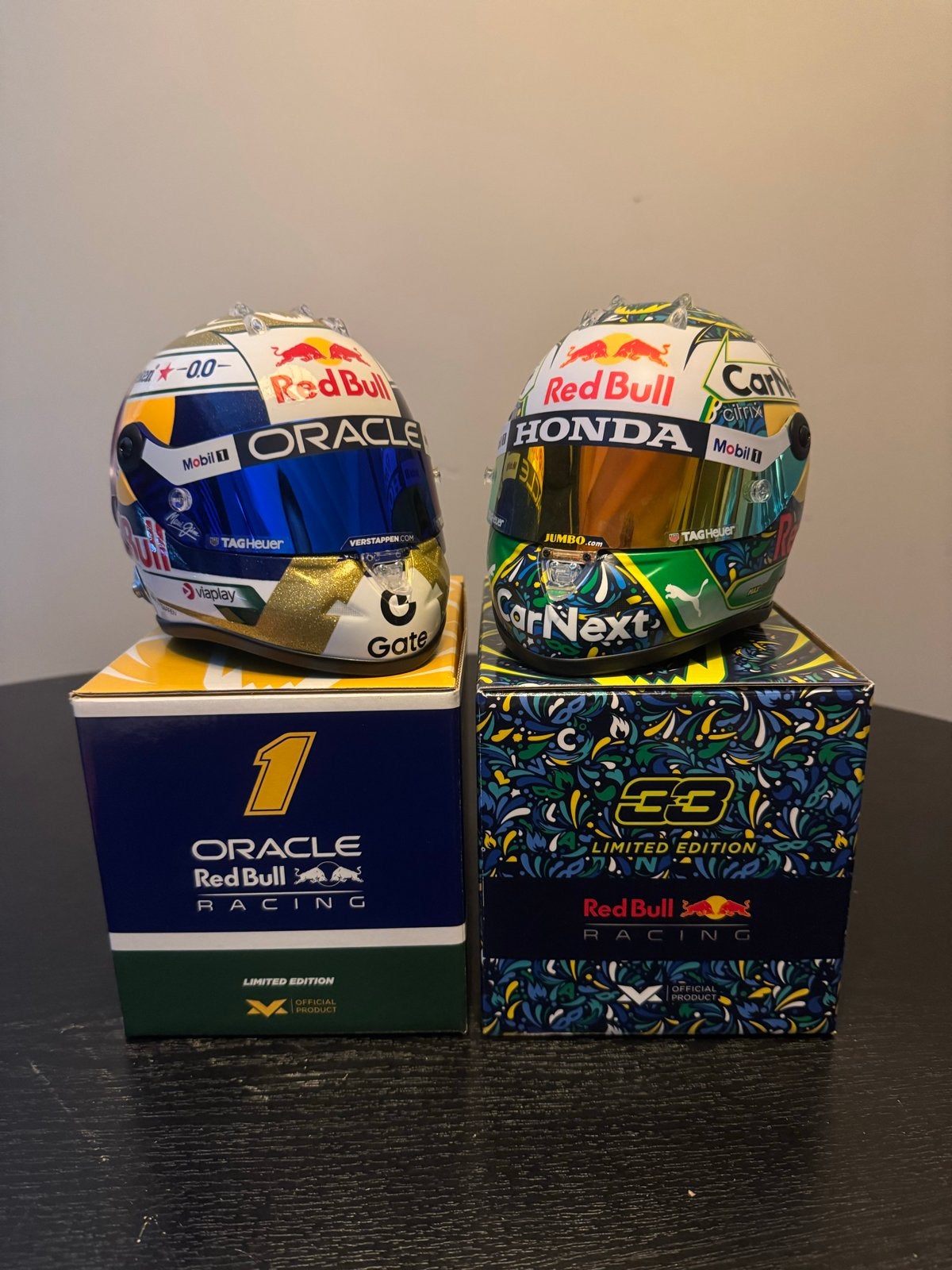 Max Verstappen helmets 1:2 2021 & 2025 Braziliaanse GP, Ophalen of Verzenden, Nieuw, Formule 1