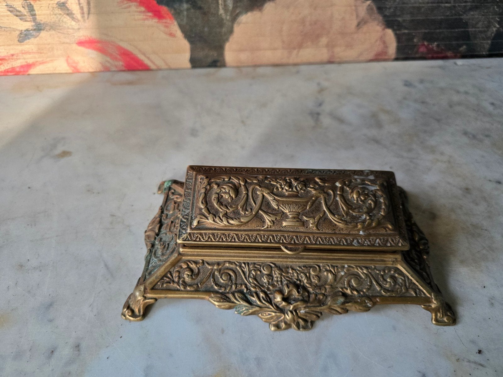 Art nouveau messing postzegeldoos, Ophalen of Verzenden