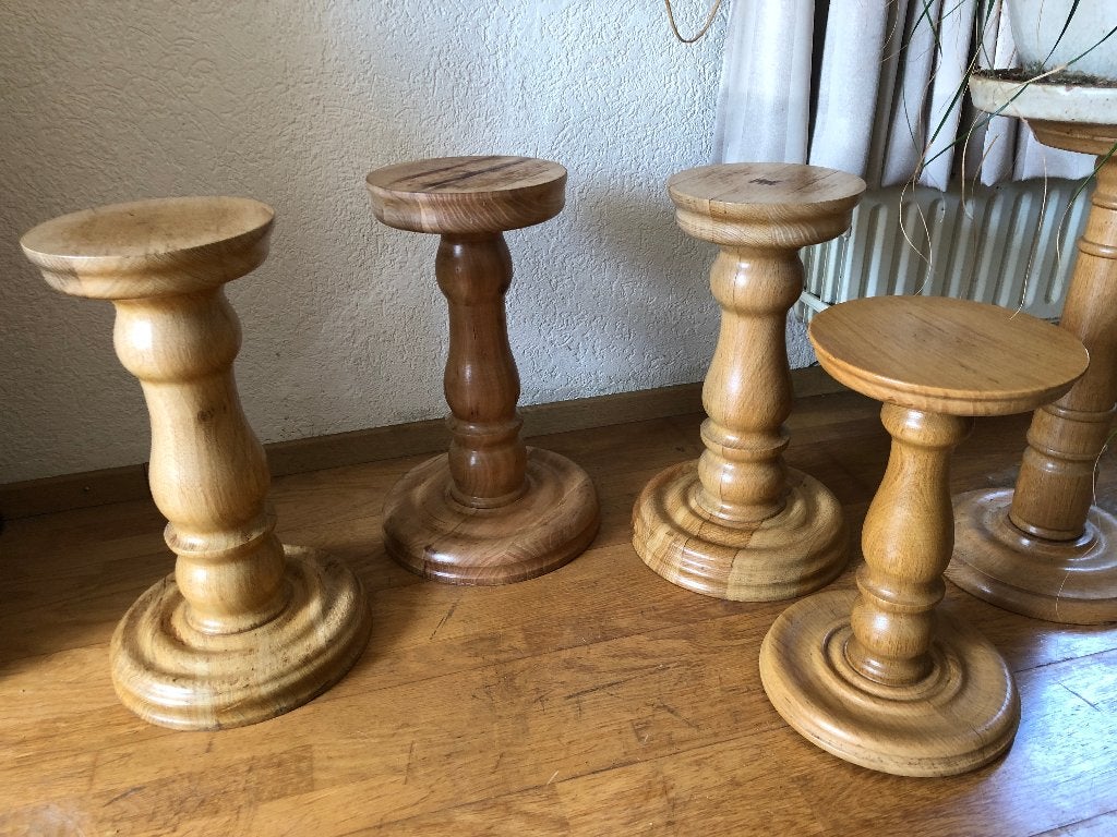 Gedraaide houten ronde sierzuil, plantenzuil., Antiek en Kunst, Ophalen