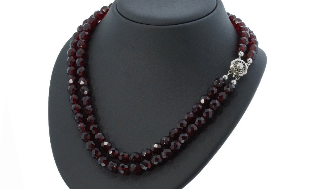 Granaat antieke ketting slot fraai zilver dames vintage
