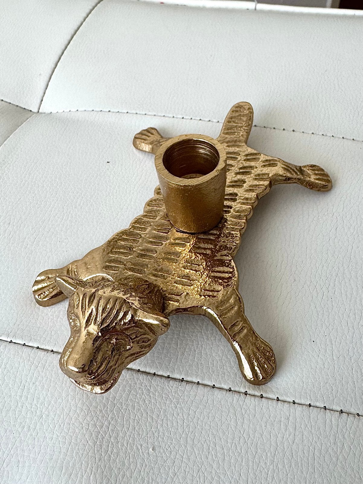 Metalen goudkleurige tijger kaarsenhouder voor dinerkaarsen, Overige kleuren, Verzenden, Zo goed als nieuw, Metaal