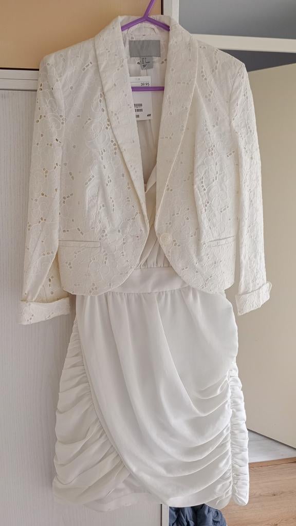 Gebroken witte cocktailjurk met kanten jasje - H&M, Kleding | Dames, Jurken, H&M, Wit, Nieuw, Ophalen of Verzenden