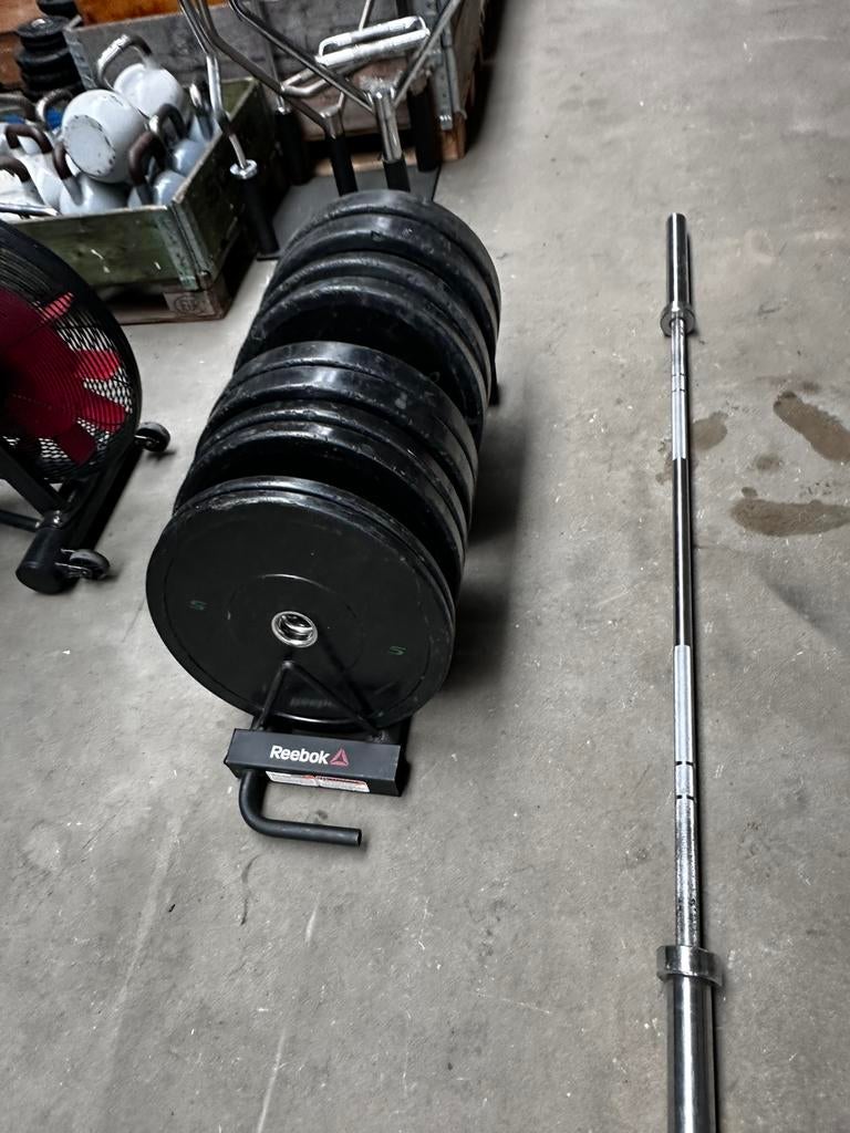 150kg Bumperplates, Olympische Barbell , Gewichten Rek, Ophalen, Gebruikt, Halterschijven