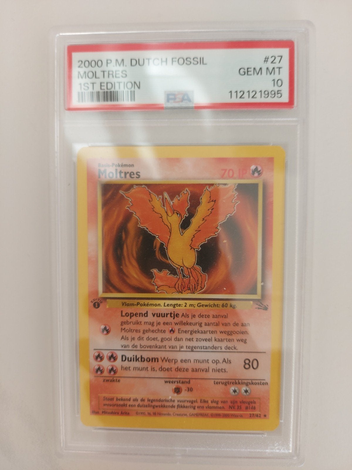 Moltres 1st Edition Fossil PSA 10 Gem Mint Pokémon Kaart, Ophalen of Verzenden, Nieuw, Losse kaart