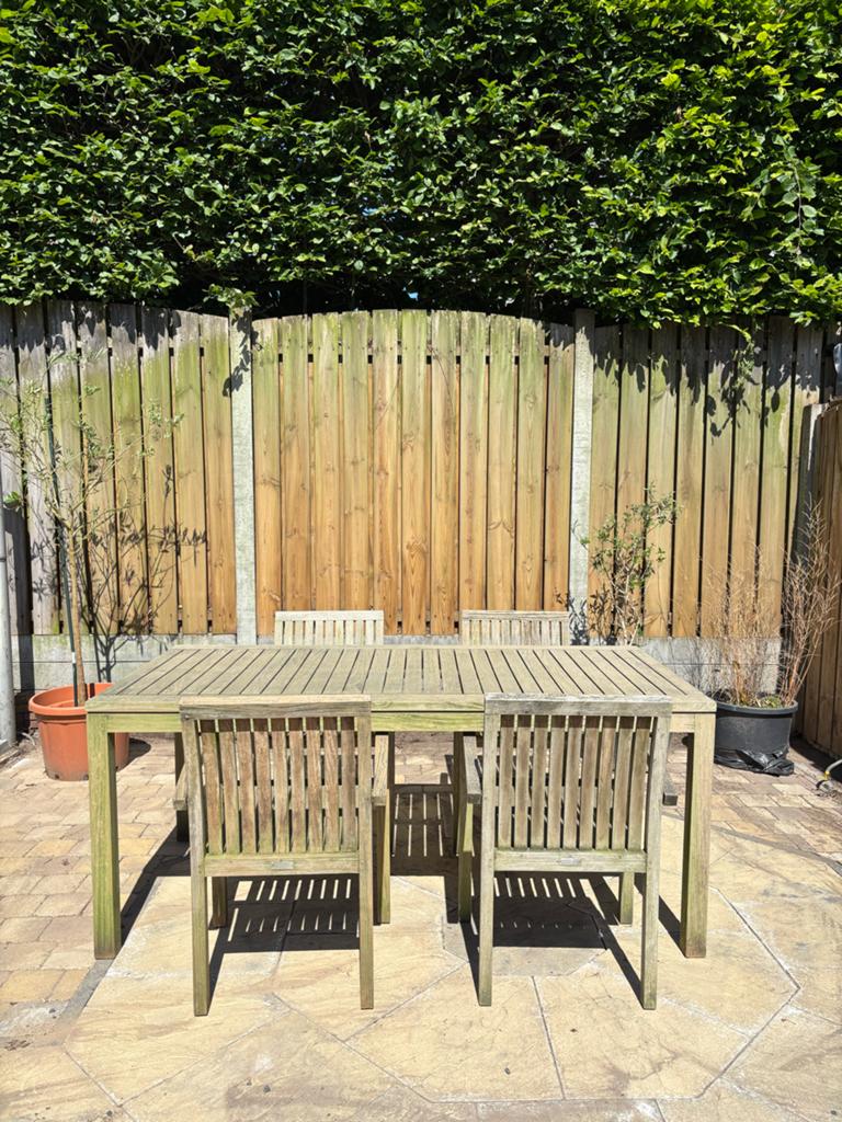 Tribu Teak hard Houten Tuinset - Eettafel met 4 Stoelen, Tuin en Terras, Tuinsets en Loungesets, Ophalen, 4 zitplaatsen, Gebruikt