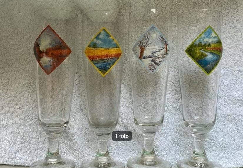 4 Bierglazen Vier Jaargetijden, Ophalen of Verzenden, Nieuw, Glas of Glazen, Overige merken