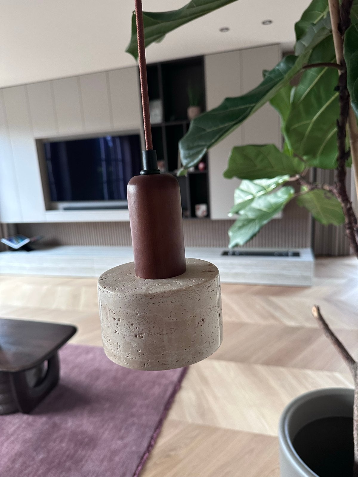 Travertin & Hout Japandi Hanglamp, Ophalen of Verzenden, Nieuw, Hout, Minder dan 50 cm