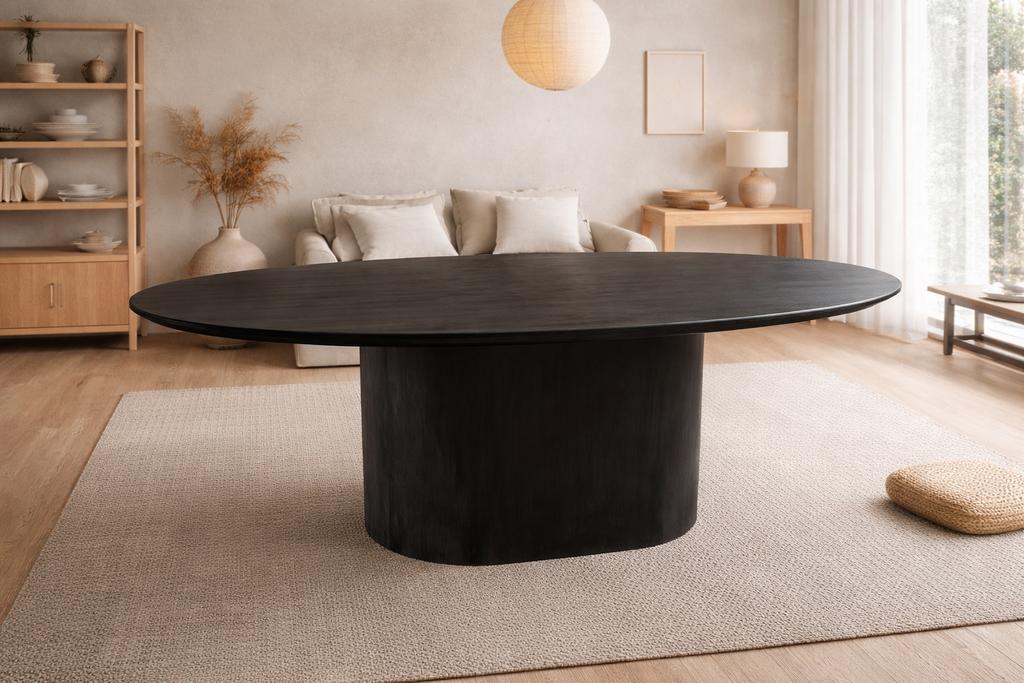 Tafel ovaal zwart met kolompoot 180x90x78, Ophalen, Japandi, Industrieweg 25, Rj