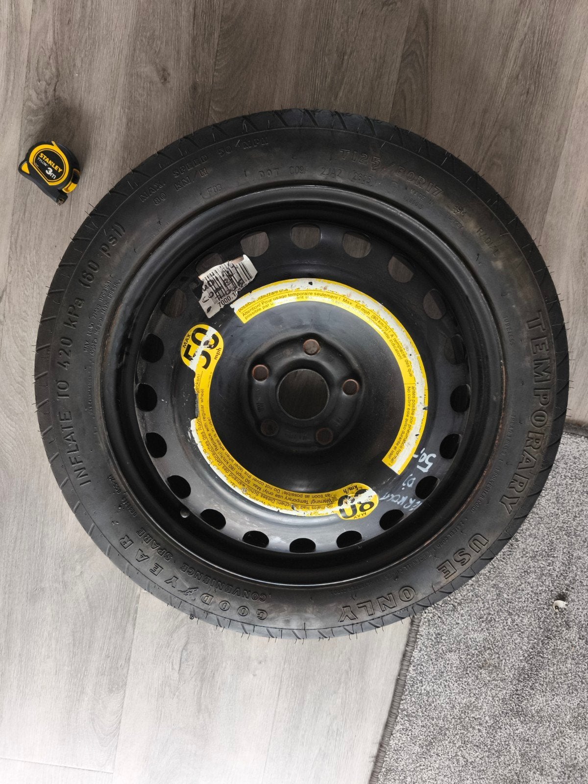 T125/80R17 thuiskomer op stalen velg 5x112, Ophalen of Verzenden, Gebruikt