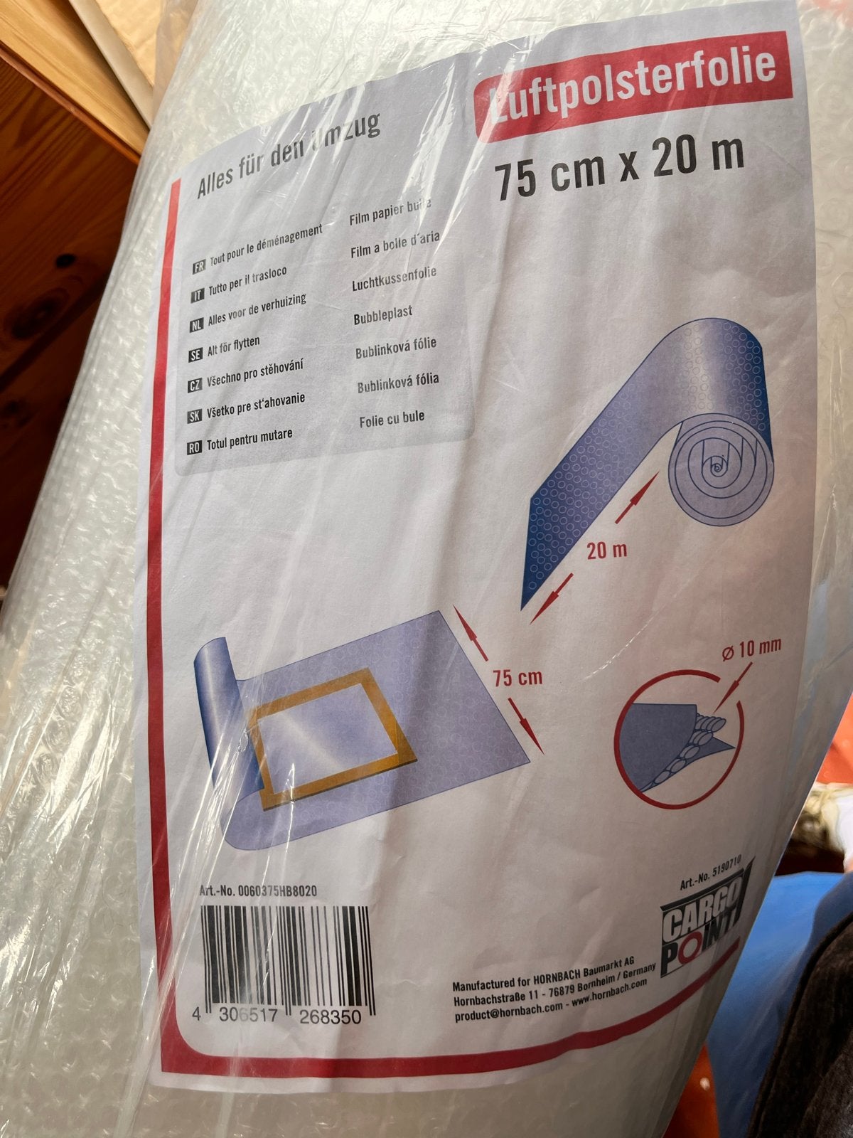 Cargopoint Luchtkussenfolie - Halve Rol 75cm  x 10m, Ophalen, Gebruikt