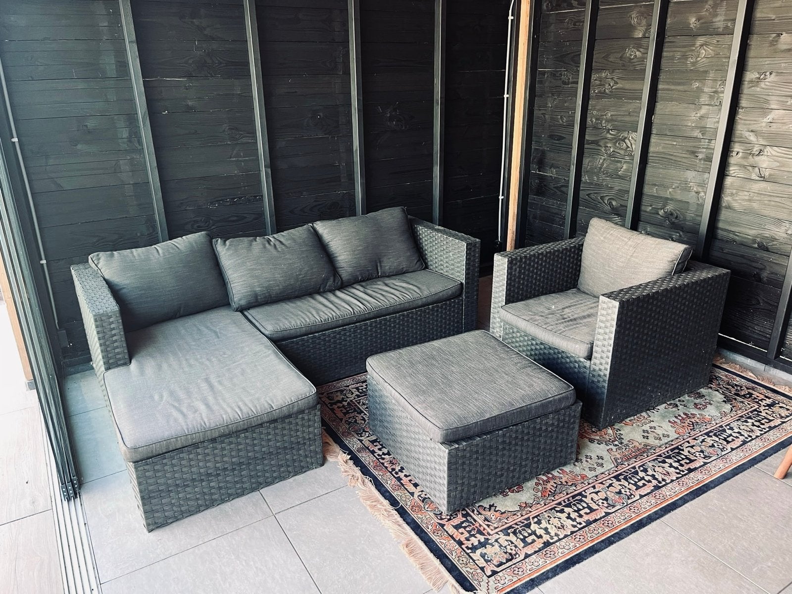 Antraciet Loungebank Tuinset met Losse Stoel en Hocker, Tuin en Terras, Ophalen, 4 zitplaatsen, Gebruikt, Loungeset