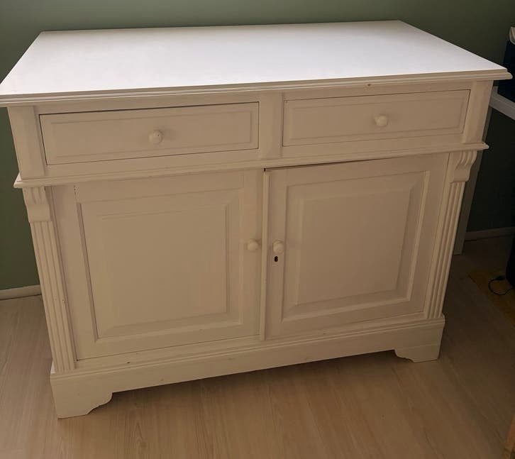 Wit dressoir met lades en deuren, Ophalen, Gebruikt, 100 tot 150 cm, Met lade(s)