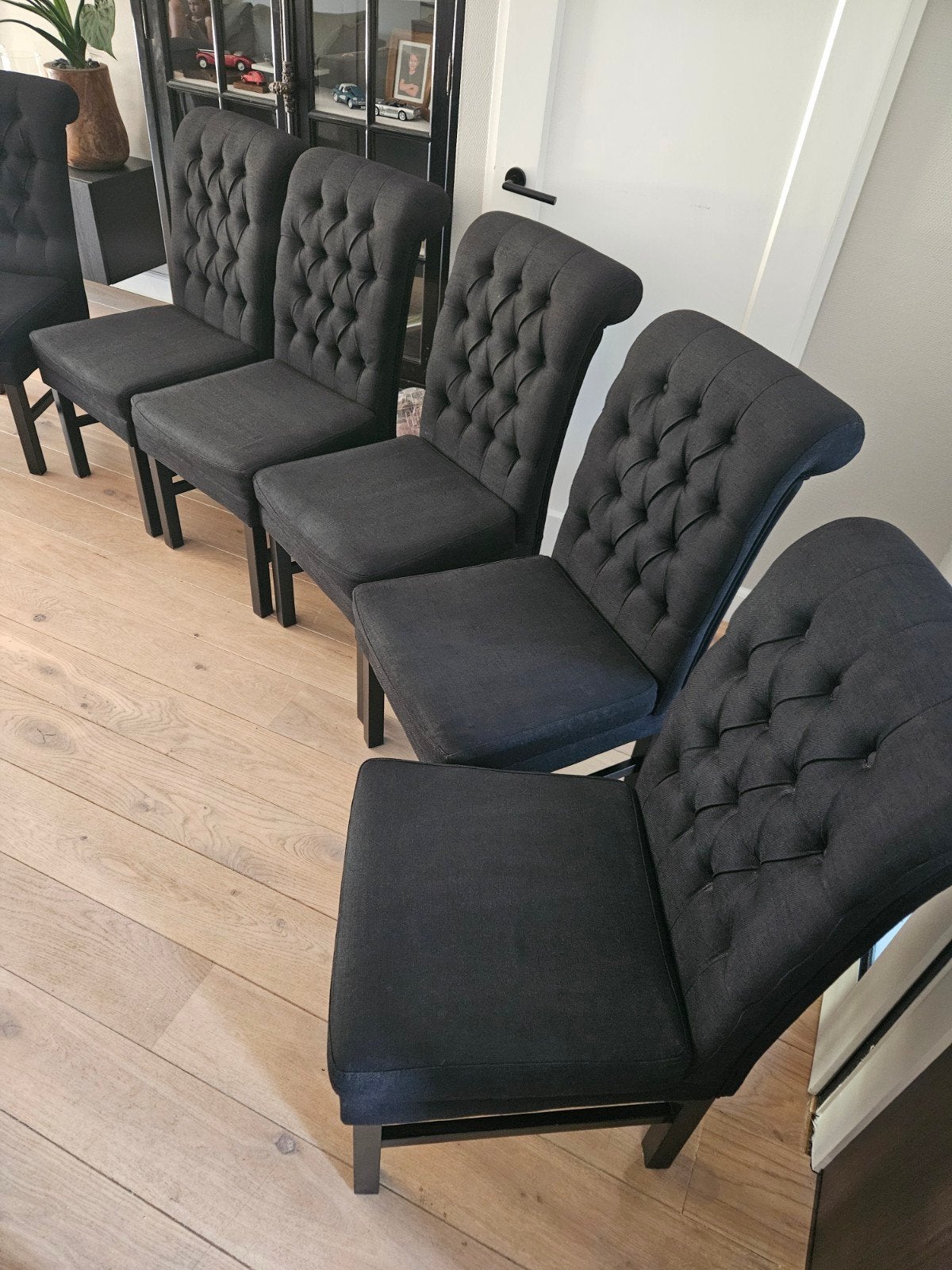 6 Zwarte eetkamerstoelen - Landelijk & Chiqu, Ophalen, Zwart, Zo goed als nieuw, Vijf, Zes of meer stoelen