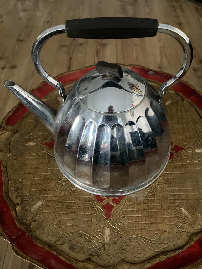Vintage Fluitketel - Chroom met Zwart Handvat, Gebruikt, Zilver, Metaal, Overige merken