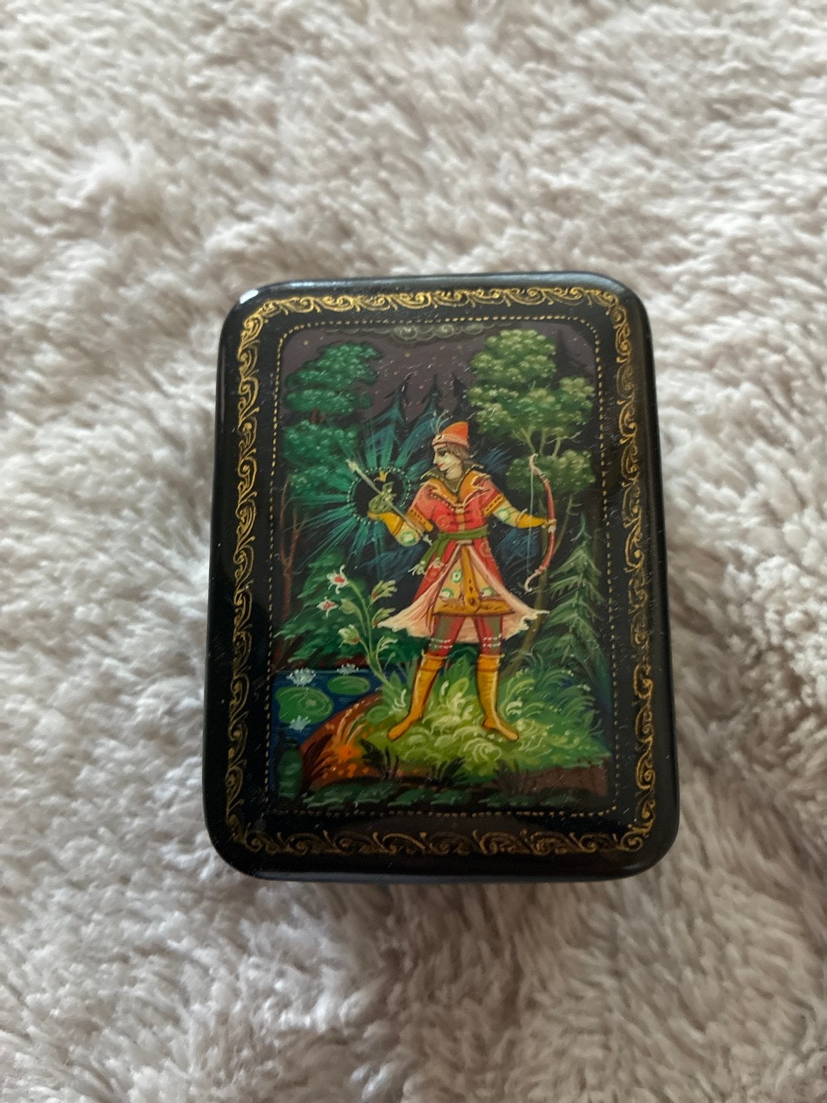 Vintage Russische Lakdoos met Handgeschilderde Scène, Ophalen of Verzenden