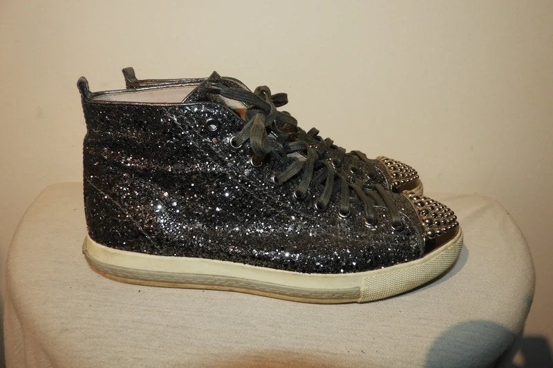 Miu Miu enkel hoge sneakers glitter hardware neus 38, Miu Miu, Overige kleuren, Verzenden, Sneakers of Gympen