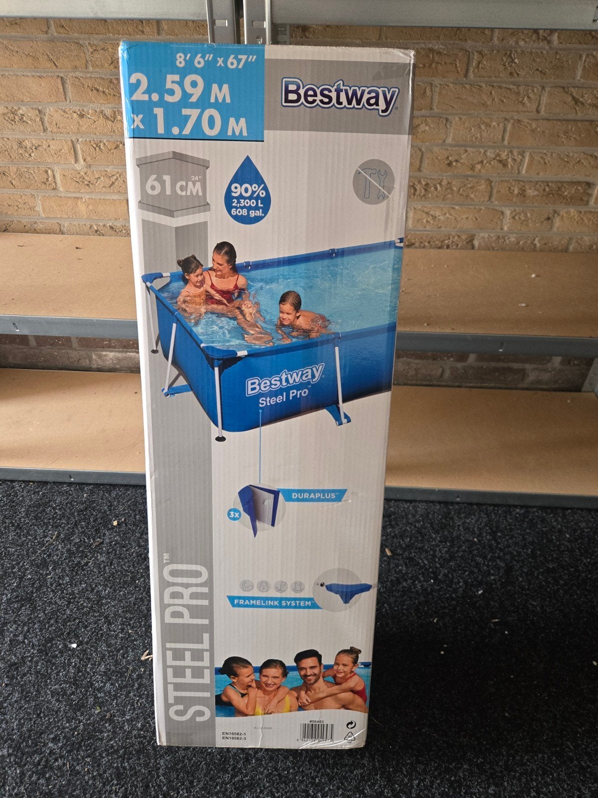 Bestway Steel Pro Opzetzwembad 2.59m x 1.70m x 61cm, Ophalen, Minder dan 80 cm, Opzetzwembad, 200 tot 400 cm