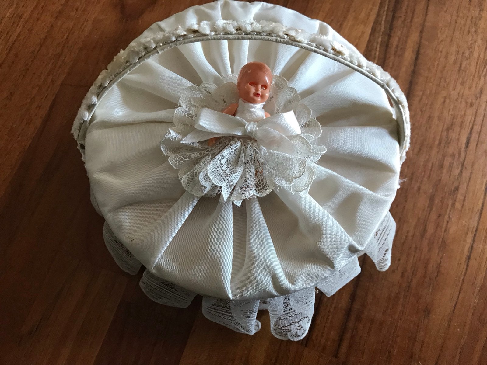 Vintage Doopsuiker Doosje met Babypopje en Kant, Ophalen of Verzenden