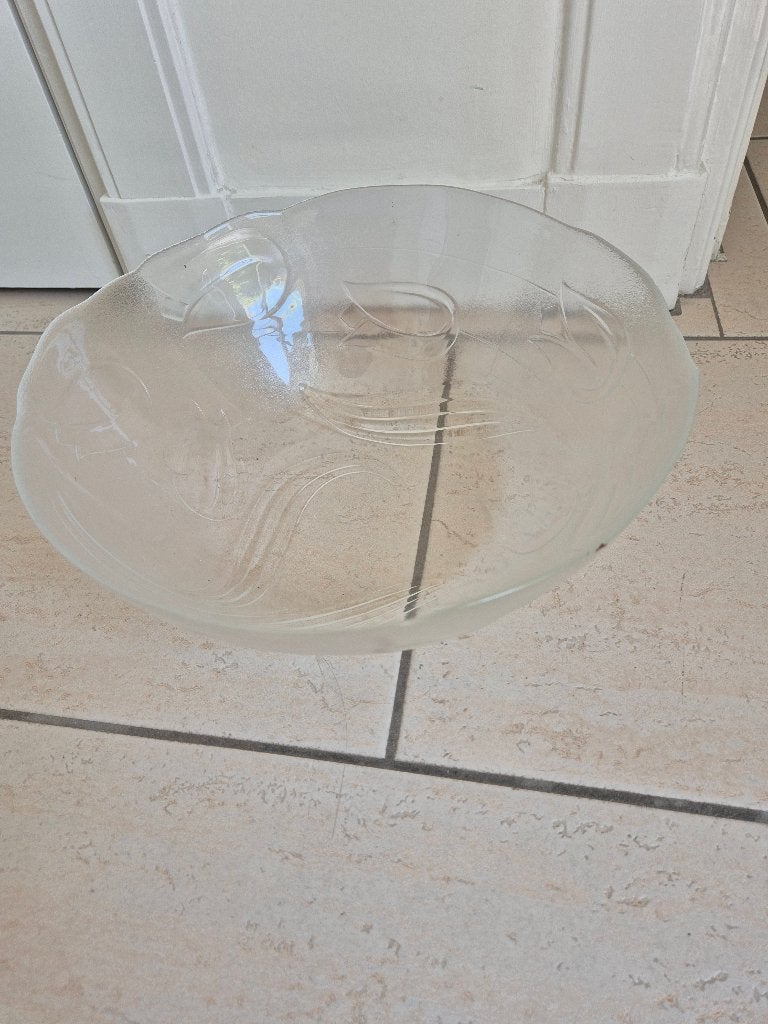 Glazen schaal met tulpen, Gebruikt, Schaal, Rond, Ophalen of Verzenden