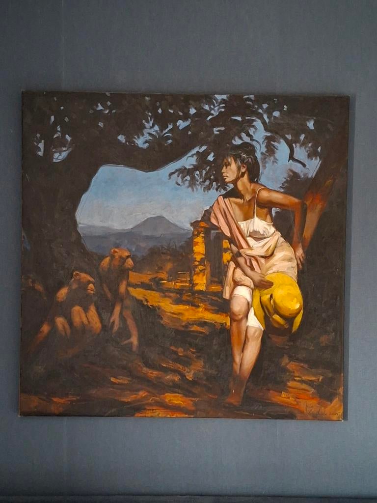 Jeane op Bali - Zeldzaam doek van Nico Vrielink (60x60), Antiek en Kunst, Ophalen of Verzenden