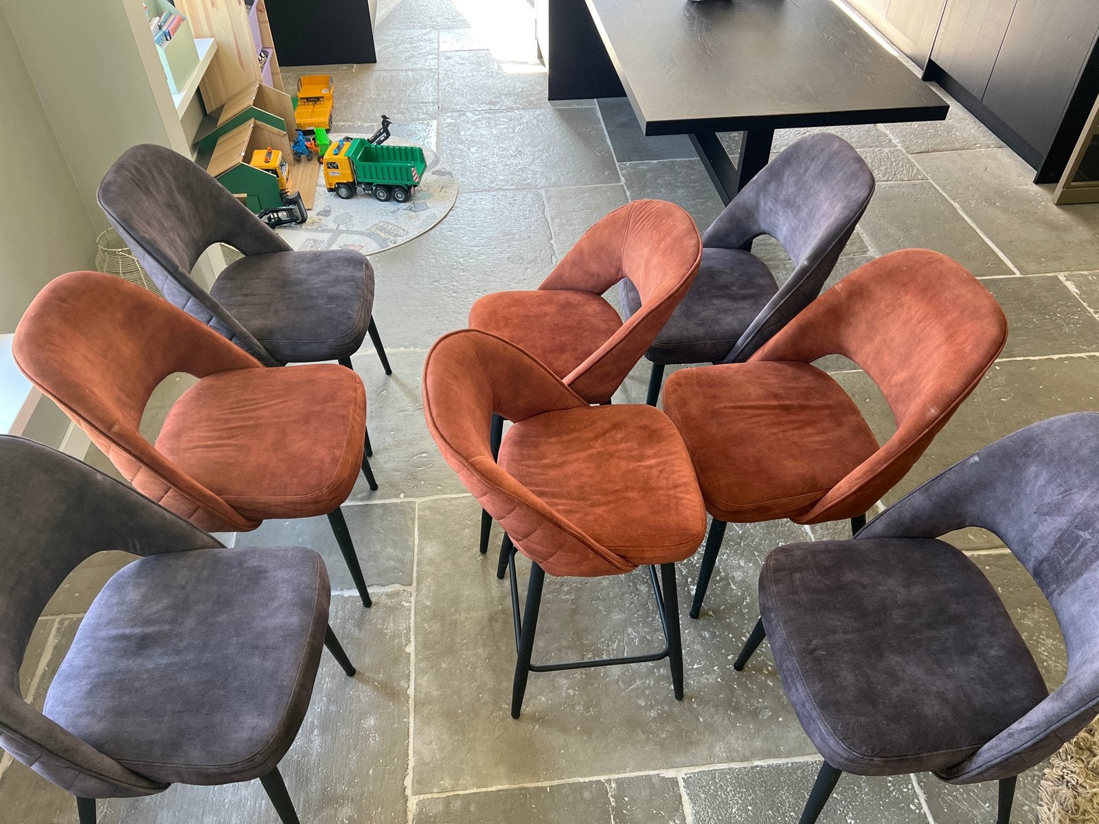 Set van 6 eetkamerstoelen & 2 barkrukken, Ophalen, Gebruikt, Overige kleuren, Metaal