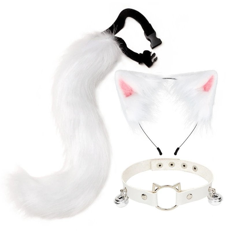 Witte Vossenstaart Oren En Halsband Furry Fursuit Staart, Verzenden, Nieuw, Overige typen